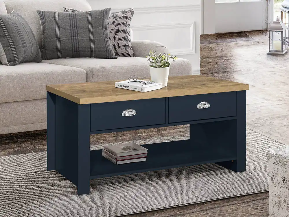 Birlea Birlea Highgate Navy and Oak Effect 2 Drawer Coffee Table