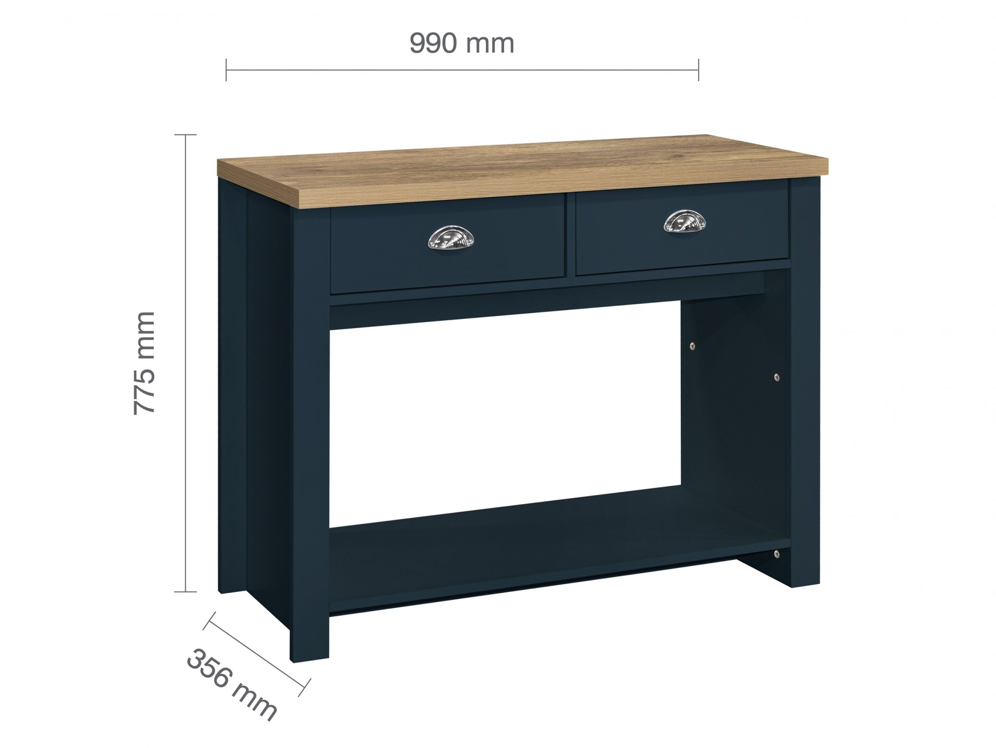 Birlea Birlea Highgate Navy and Oak Effect 2 Drawer Console Table (Flat Packed)