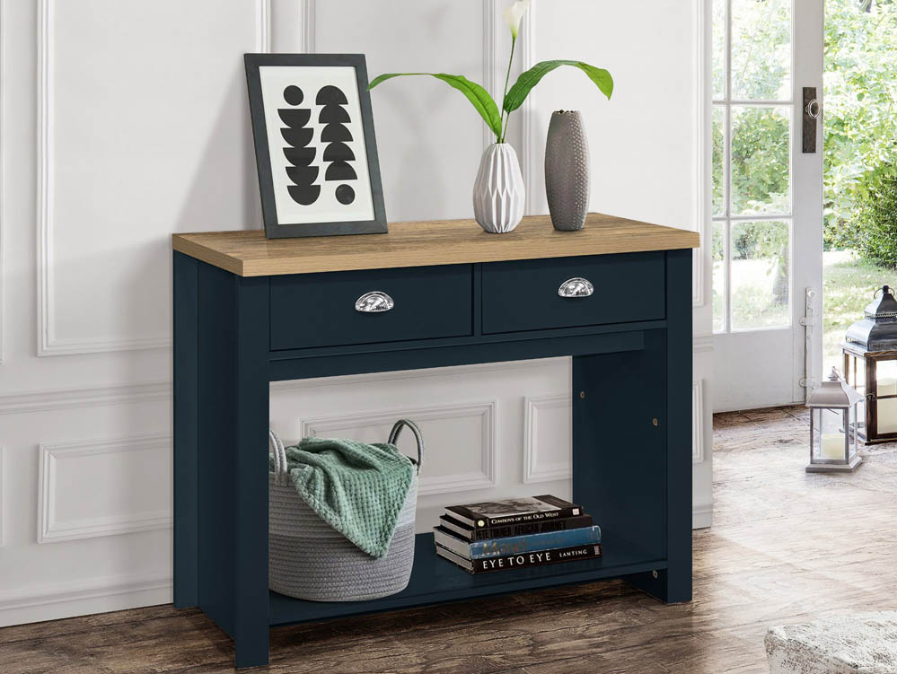 Birlea Birlea Highgate Navy and Oak Effect 2 Drawer Console Table (Flat Packed)