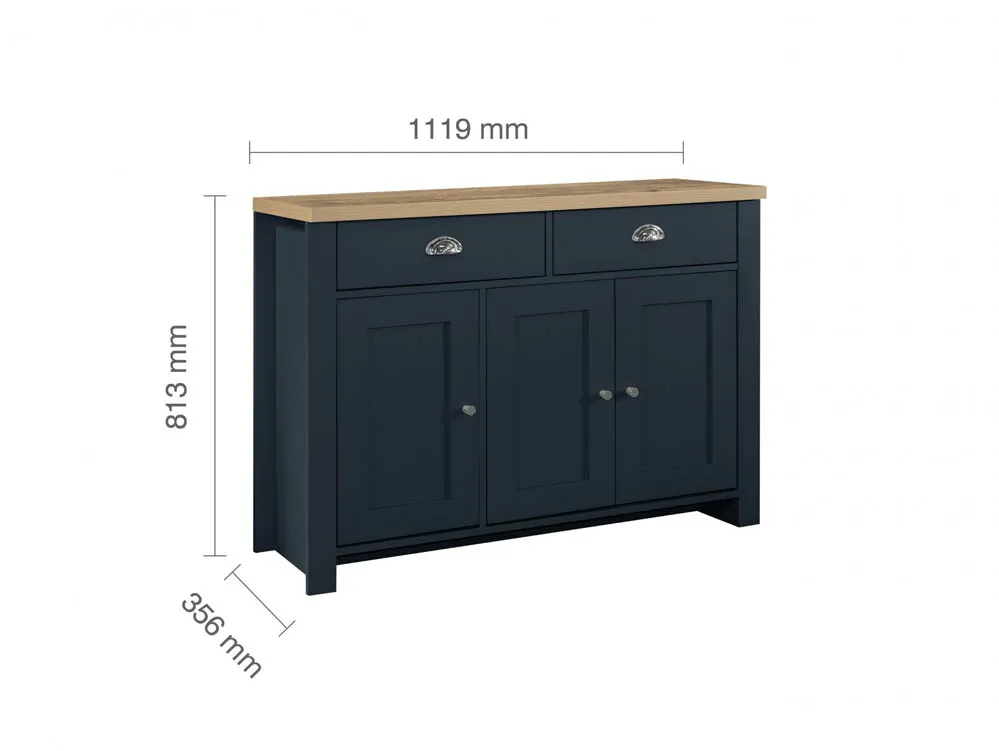 Birlea Birlea Highgate Navy and Oak Effect 3 Door 2 Drawer Sideboard