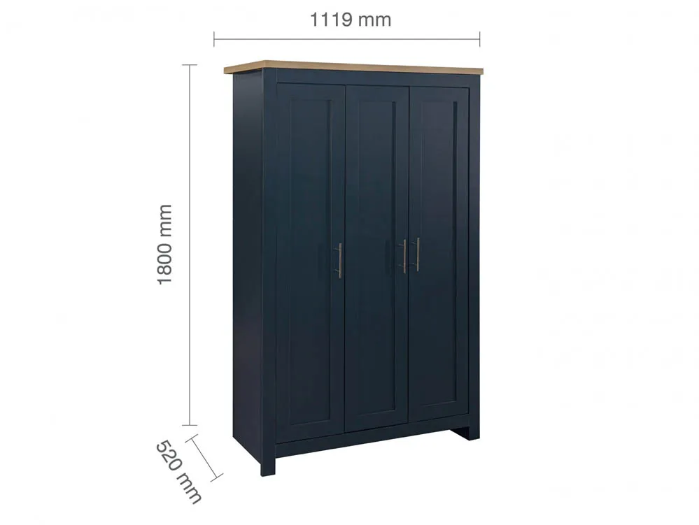 Birlea Furniture & Beds Birlea Highgate Navy and Oak Effect 3 Door Wardrobe