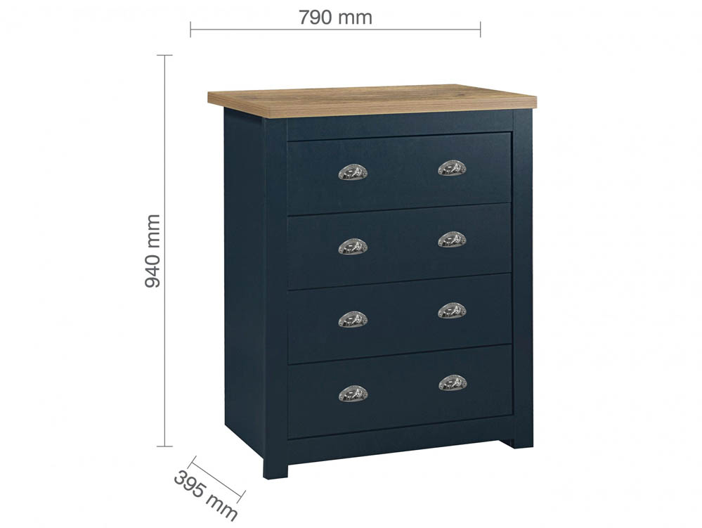 Birlea Birlea Highgate Navy and Oak Effect 4 Drawer Chest (Flat Packed)