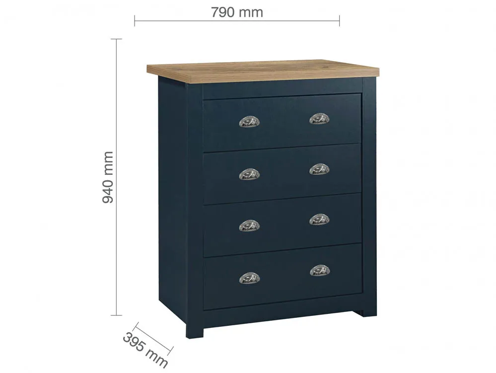 Birlea Furniture & Beds Birlea Highgate Navy and Oak Effect 4 Drawer Chest