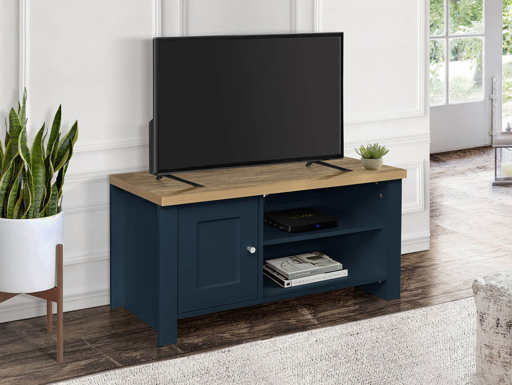 Birlea Birlea Highgate Navy and Oak Effect Small TV Unit (Flat Packed)