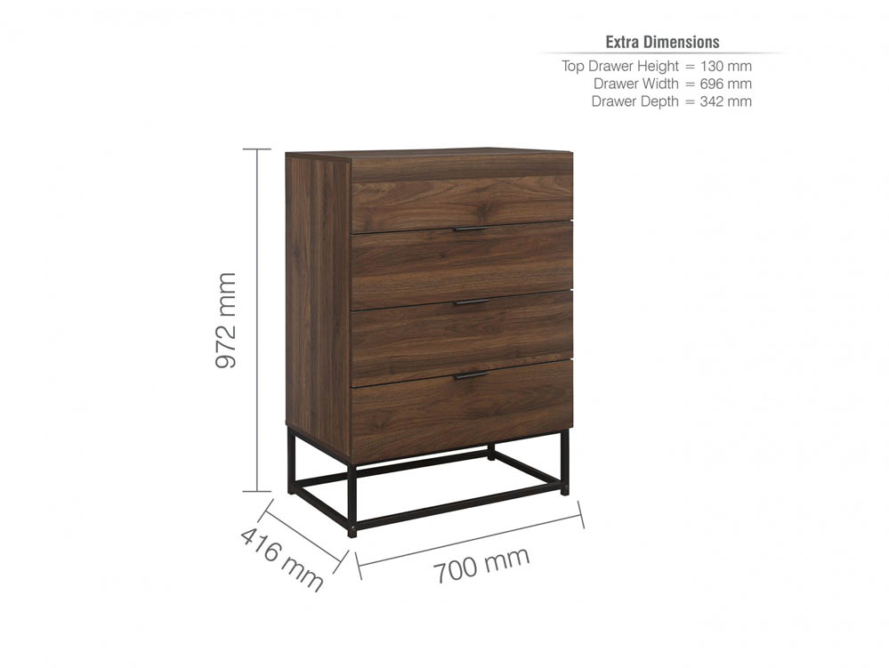 Birlea Birlea Houston Walnut Effect 4 Drawer Chest of Drawers (Flat Packed)