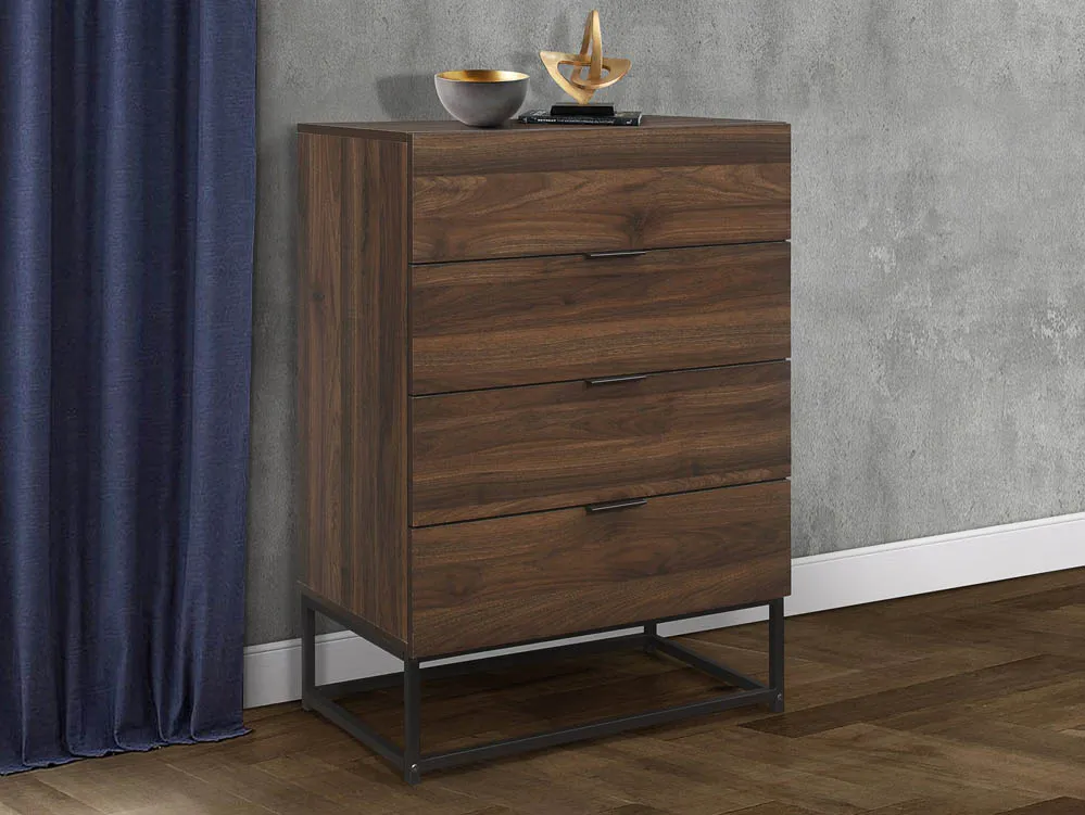 Birlea Furniture & Beds Birlea Houston Walnut Effect 4 Drawer Chest of Drawers