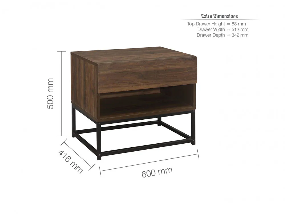 Birlea Birlea Houston Walnut Effect 1 Drawer Bedside Table
