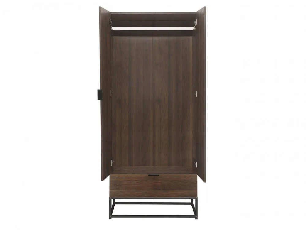 Birlea Furniture & Beds Birlea Houston Walnut Effect 2 Door 1 Drawer Wardrobe