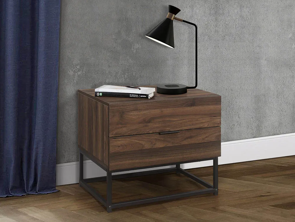 Birlea Houston Walnut Effect 2 Drawer Bedside Table