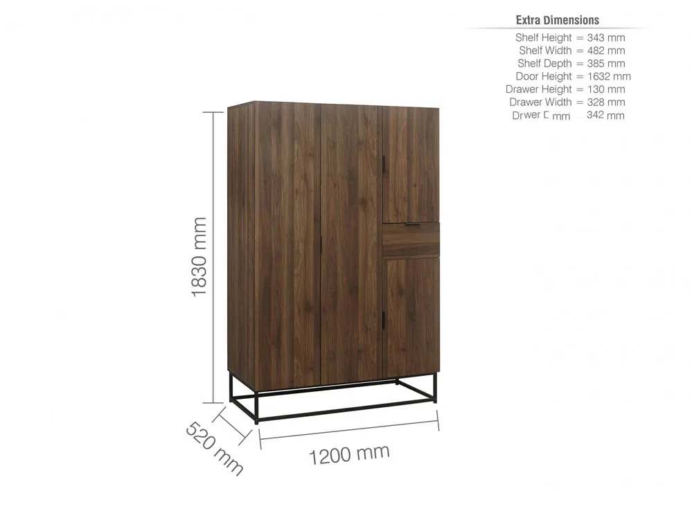 Birlea Furniture & Beds Birlea Houston Walnut Effect 4 Door Wardrobe