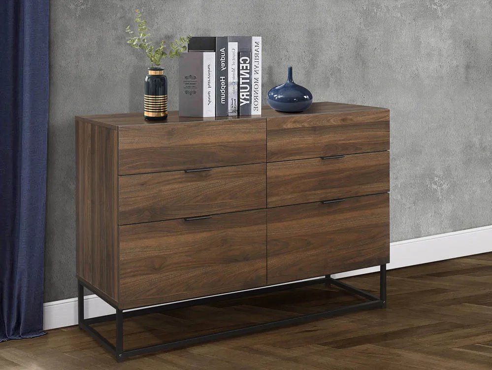 Birlea Furniture & Beds Birlea Houston Walnut Effect 6 Drawer Chest of Drawers