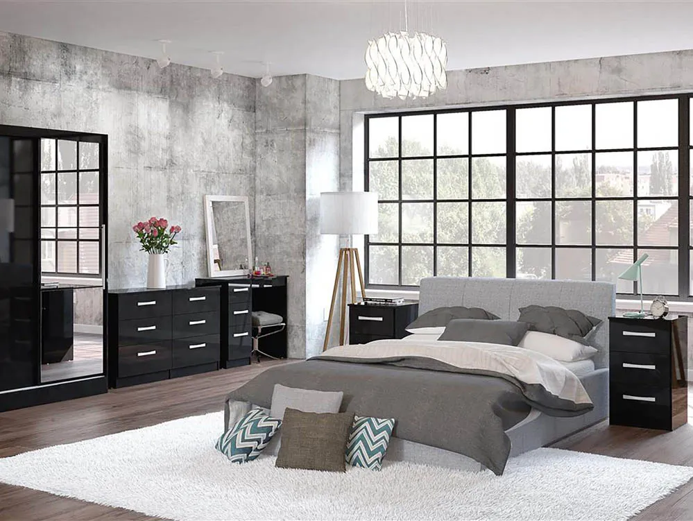 Birlea Birlea Lynx Black High Gloss 3 Drawer Bedside Cabinet