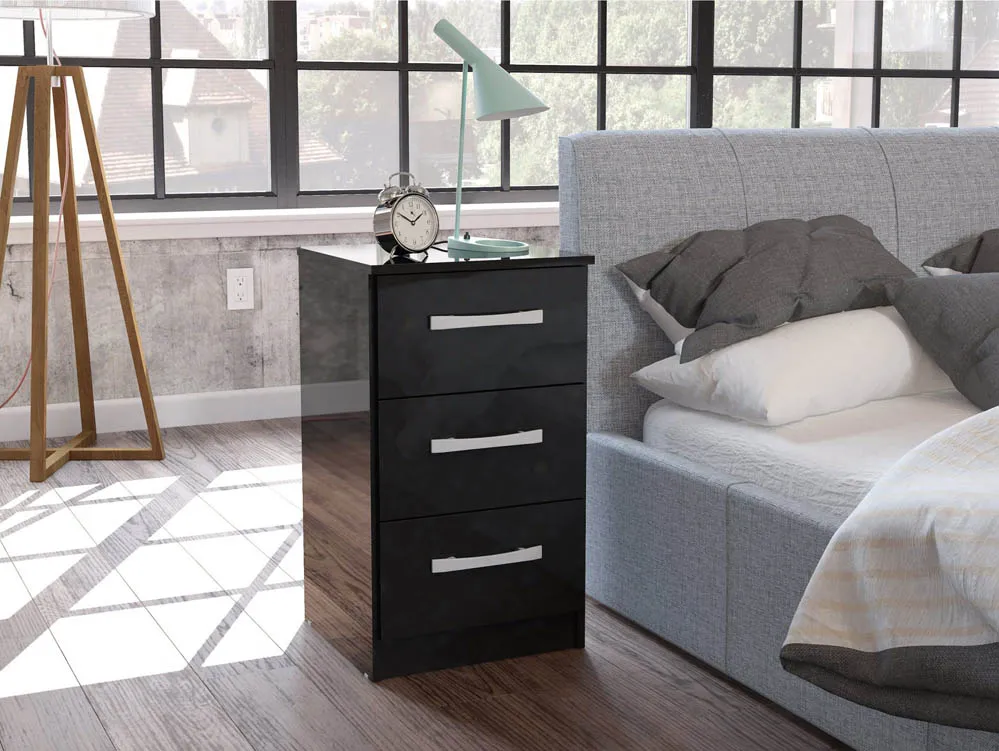 Birlea Birlea Lynx Black High Gloss 3 Drawer Bedside Cabinet
