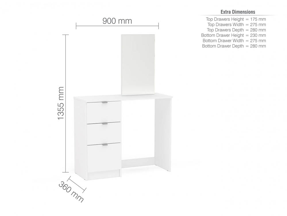 Birlea Birlea Madison White 3 Drawer Dressing Table & Mirror (Flat Packed)