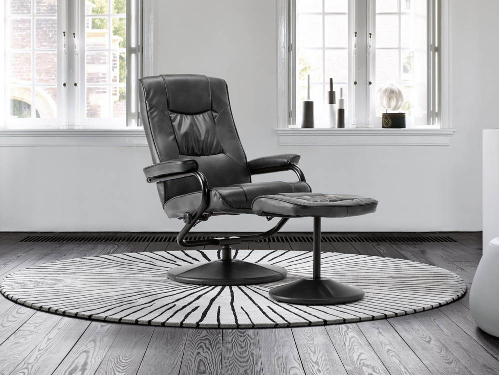 Birlea Birlea Memphis Black Faux Leather Swivel Chair & Footstool