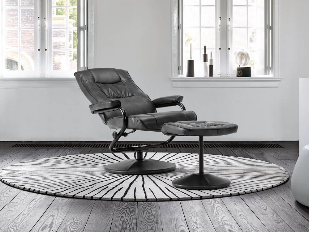 Birlea Birlea Memphis Black Faux Leather Swivel Chair & Footstool