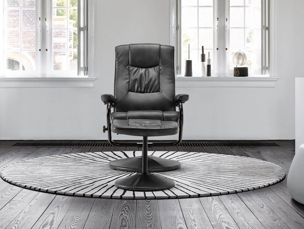 Birlea Birlea Memphis Black Faux Leather Swivel Chair & Footstool