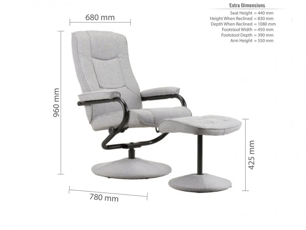 Birlea Furniture & Beds Birlea Memphis Grey Fabric Swivel Chair & Footstool