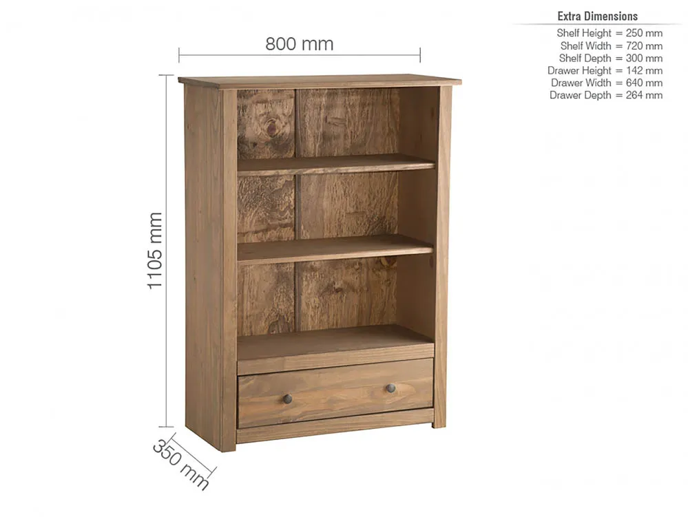 Birlea Furniture & Beds Birlea Santiago Distressed Pine 1 Drawer Bookcase (Flat Packed)