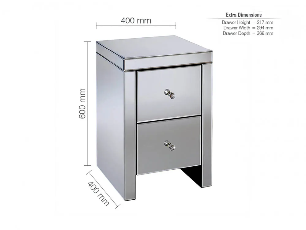 Birlea Birlea Seville Mirrored 2 Drawer Bedside Table (Assembled)
