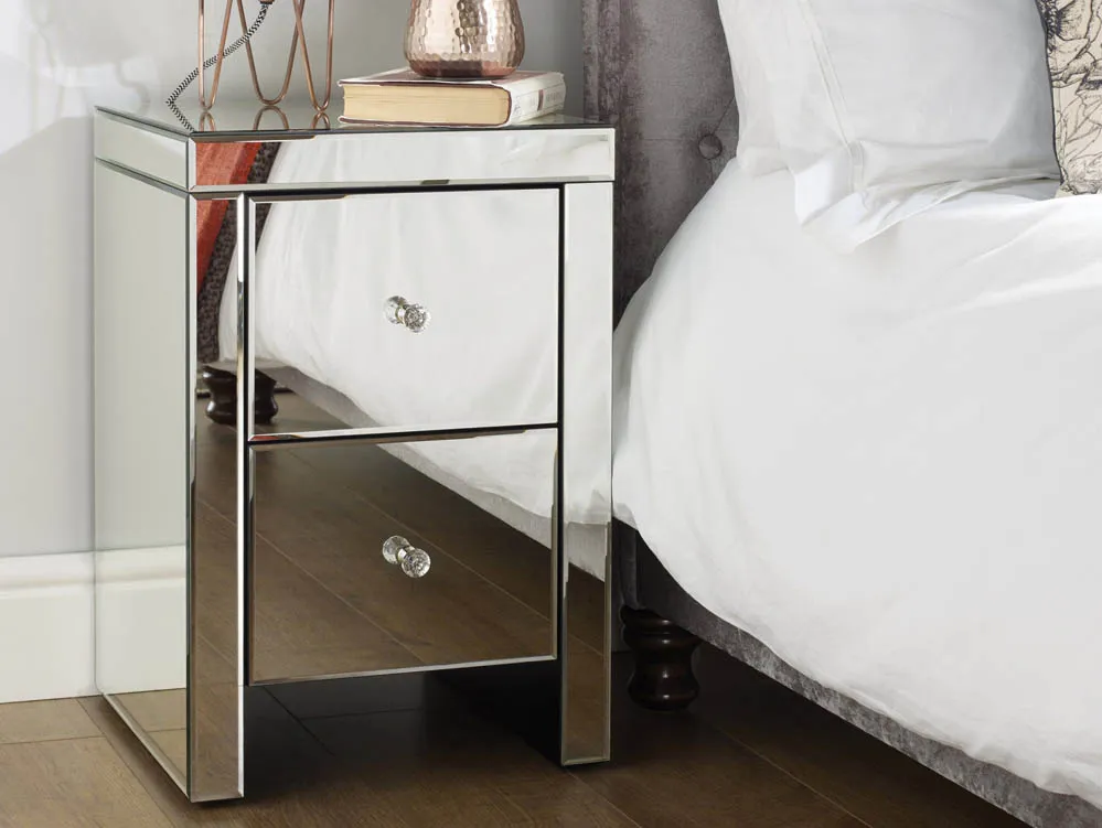 Birlea Furniture & Beds Birlea Seville Mirrored 2 Drawer Bedside Table (Assembled)