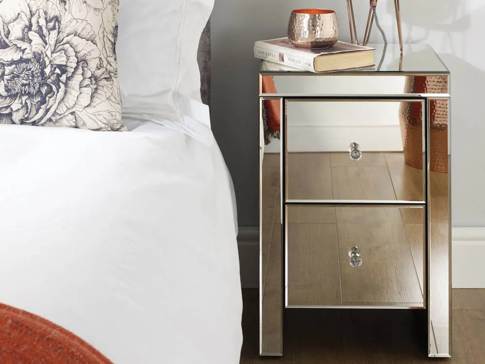 Birlea Furniture & Beds Birlea Seville Mirrored 2 Drawer Bedside Table (Assembled)