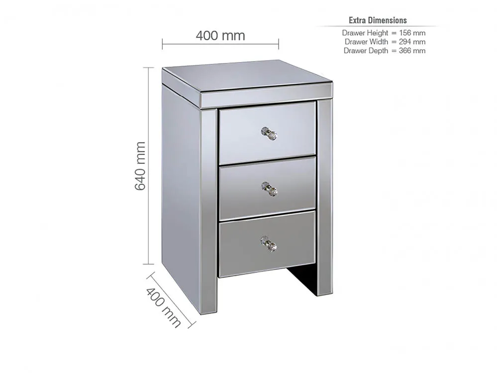 Birlea Birlea Seville Mirrored 3 Drawer Bedside Table (Assembled)