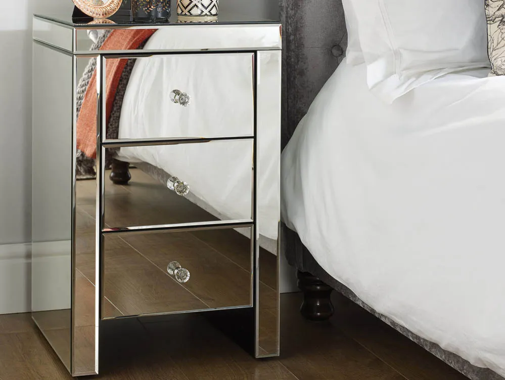 Birlea Furniture & Beds Birlea Seville Mirrored 3 Drawer Bedside Table (Assembled)