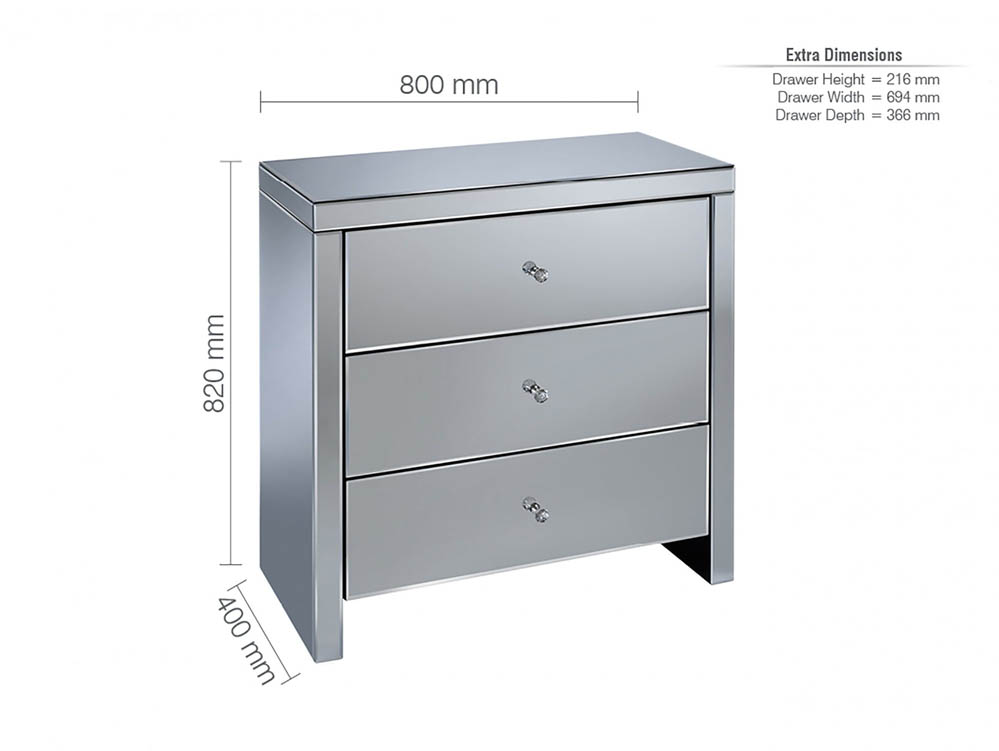 Birlea Birlea Seville Mirrored 3 Drawer Chest (Assembled)