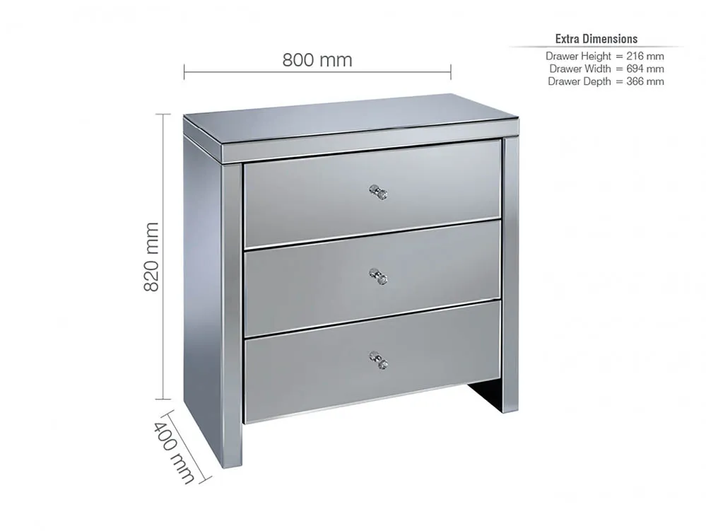 Birlea Birlea Seville Mirrored 3 Drawer Chest (Assembled)
