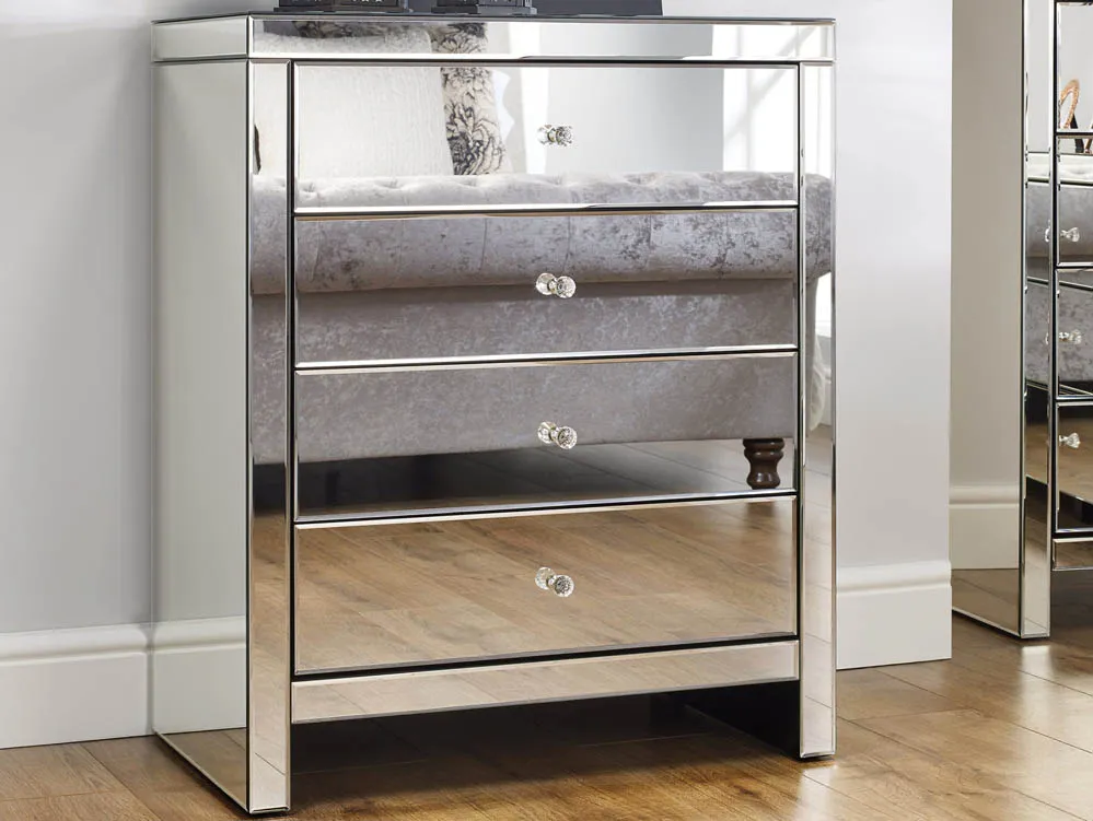 Birlea Furniture & Beds Birlea Seville Mirrored 4 Drawer Chest (Assembled)