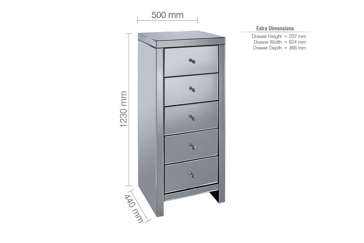 Birlea Birlea Seville Mirrored 5 Drawer Narrow Chest (Assembled)