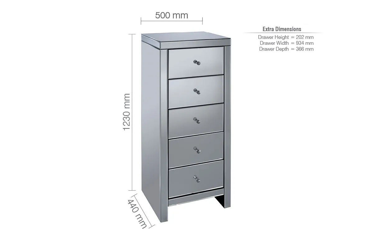 Birlea Birlea Seville Mirrored 5 Drawer Narrow Chest (Assembled)