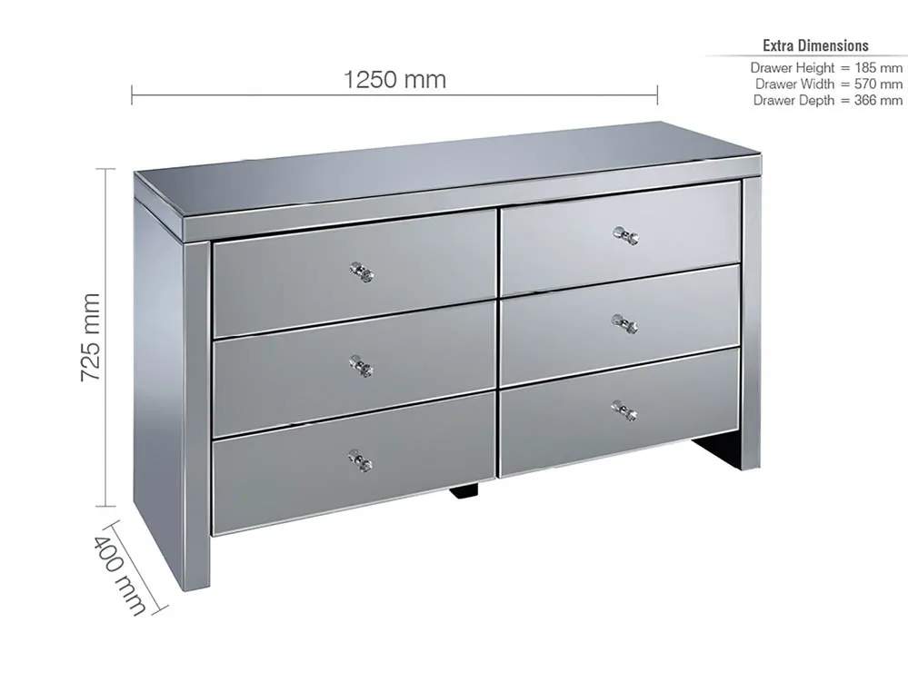 Birlea Birlea Seville Mirrored 6 Drawer Chest (Assembled)