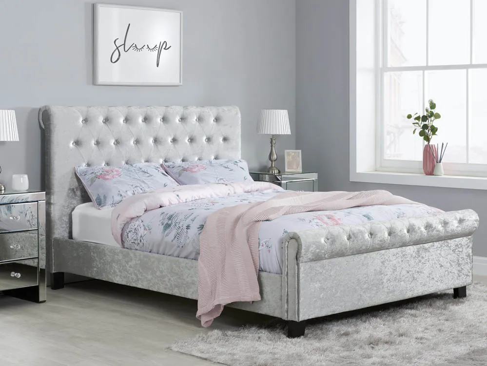 Birlea Furniture & Beds Birlea Sienna 4ft6 Double Steel Crushed Velvet Fabric Bed Frame