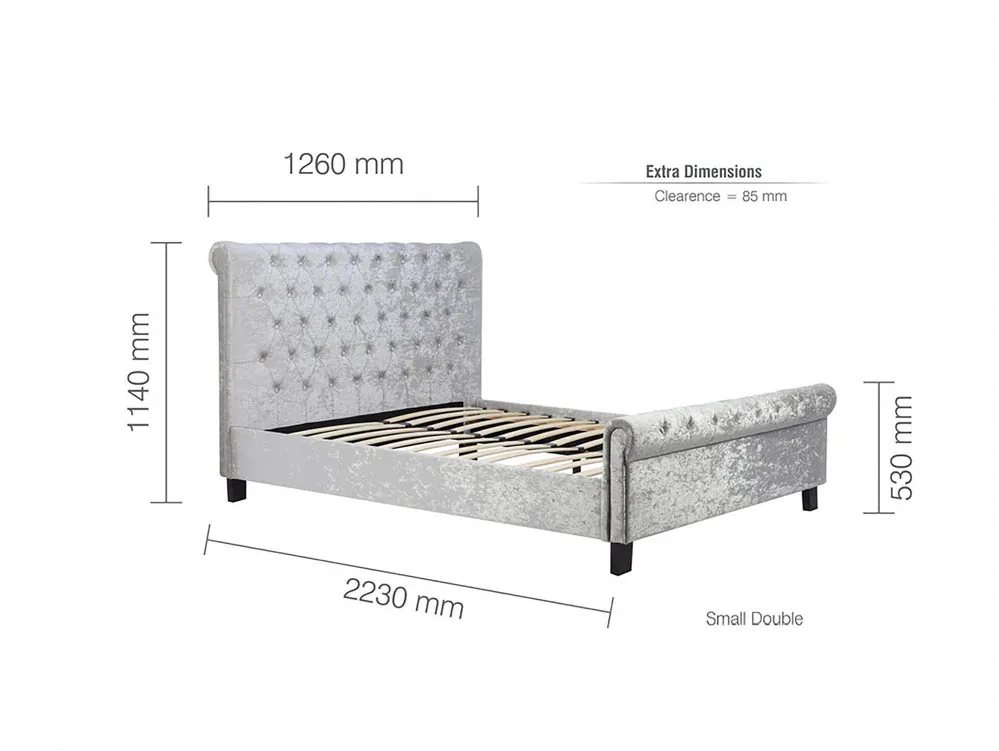 Birlea Furniture & Beds Birlea Sienna 4ft Small Double Steel Crushed Velvet Fabric Bed Frame
