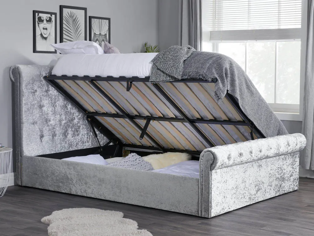 Birlea Furniture & Beds Birlea Sienna 5ft King Size Steel Crushed Velvet Ottoman Bed Frame