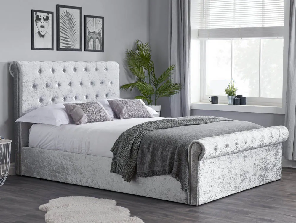 Birlea Furniture & Beds Birlea Sienna 5ft King Size Steel Crushed Velvet Ottoman Bed Frame