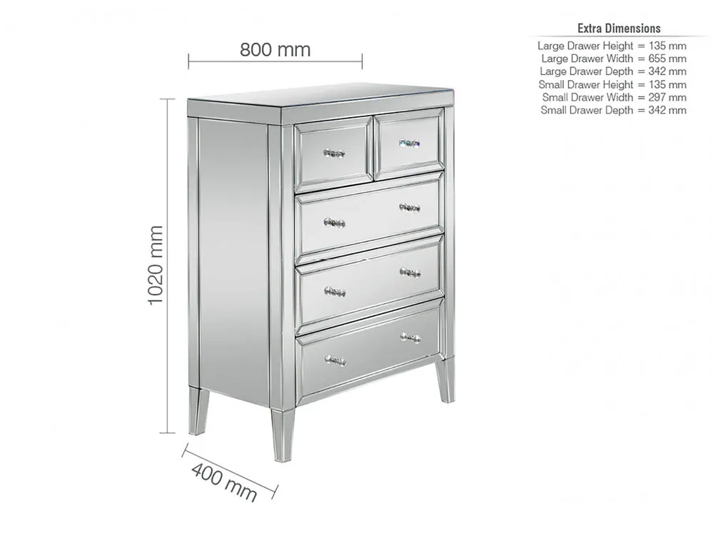 Birlea Birlea Valencia 3+2 Drawer Mirrored Chest of Drawers (Assembled)
