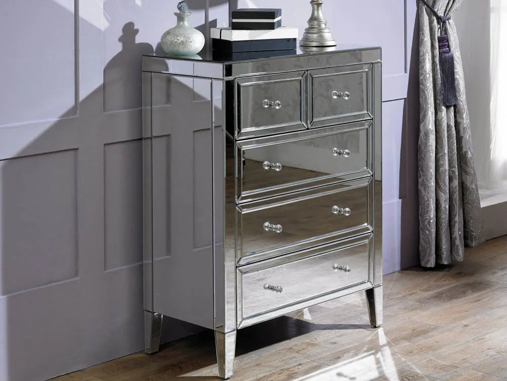 Birlea Birlea Valencia 3+2 Drawer Mirrored Chest of Drawers (Assembled)