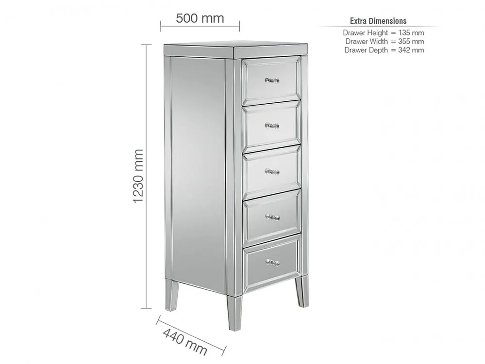 Birlea Birlea Valencia 5 Drawer Narrow Chest (Assembled)