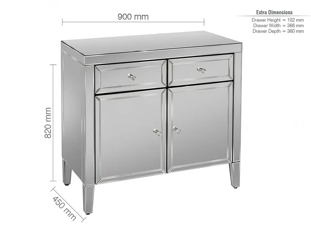 Birlea Birlea Valencia Mirrored 2 Drawer 2 Door Sideboard (Assembled)