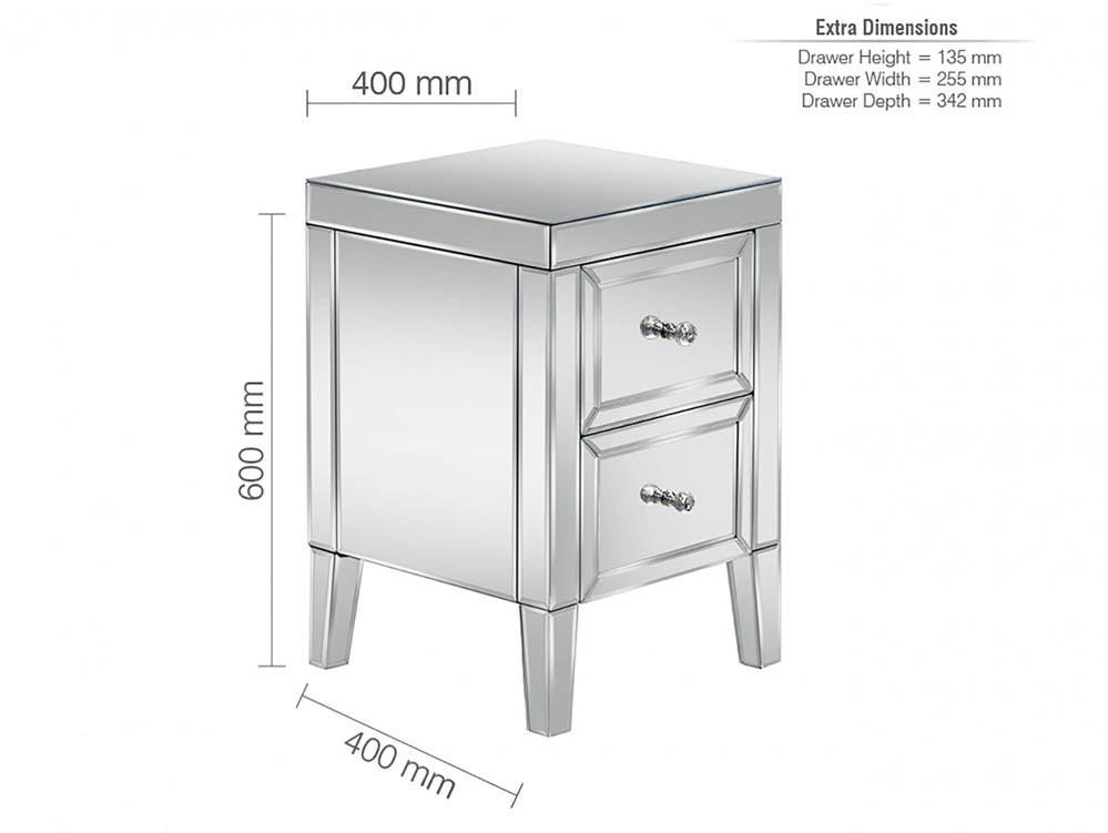Birlea Birlea Valencia Mirrored 2 Drawer Bedside (Assembled)