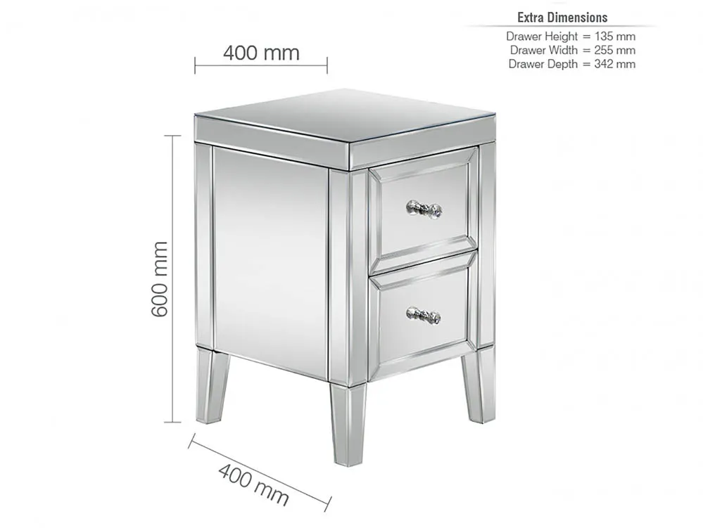 Birlea Birlea Valencia Mirrored 2 Drawer Bedside Table (Assembled)