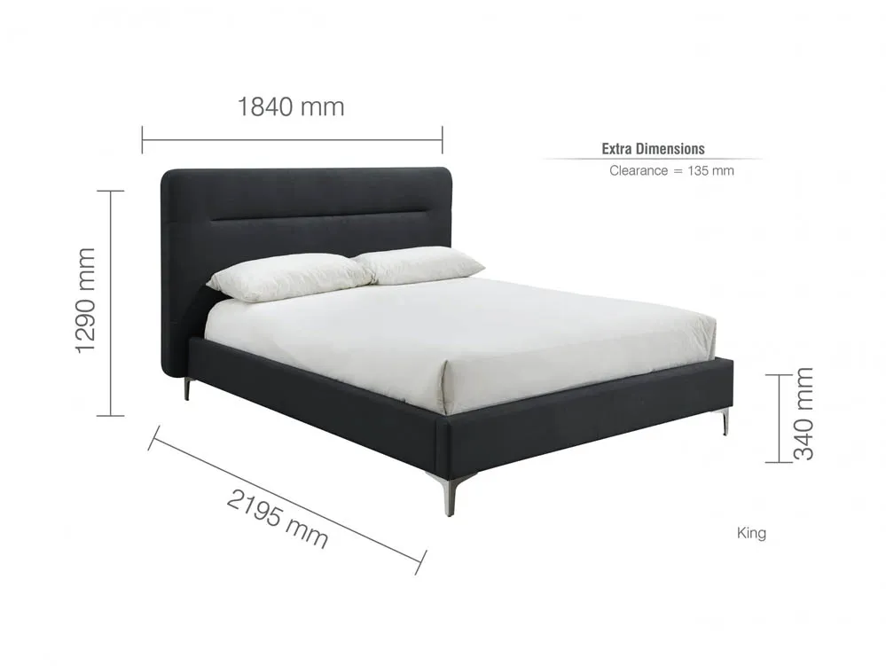 Birlea Furniture & Beds Birlea Finn 5ft King Size Charcoal Grey Fabric Bed Frame