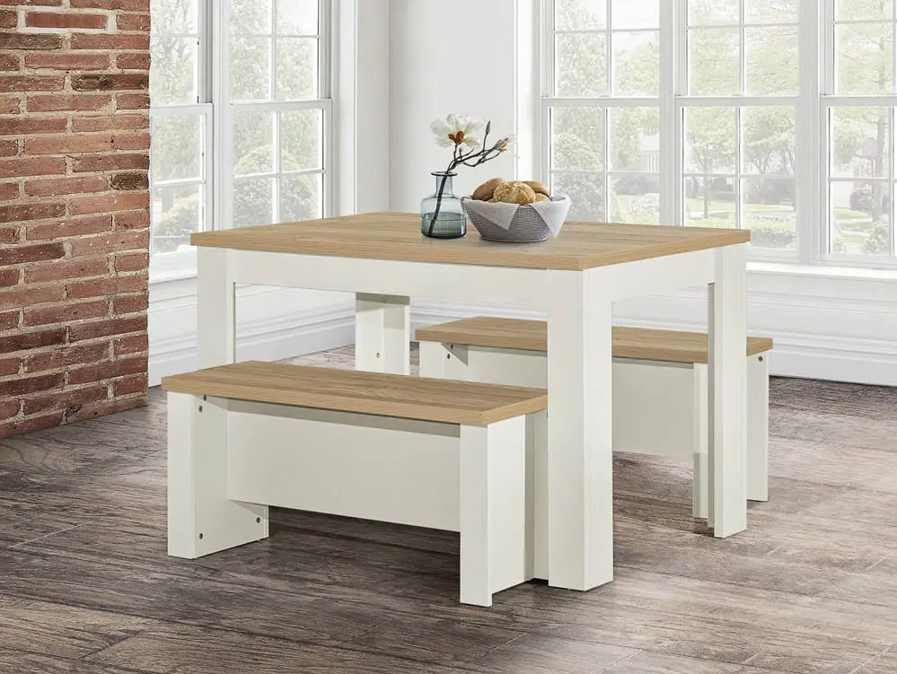 Birlea Birlea Highgate Cream and Oak Dining Table and 2 Bench Set