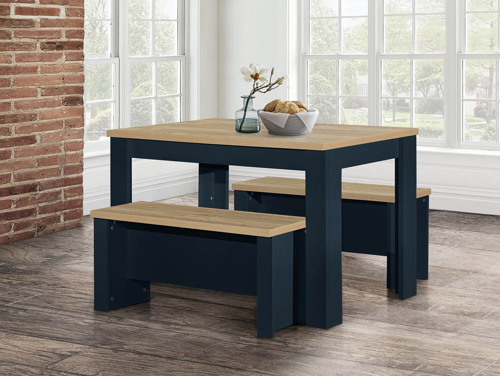 Birlea Birlea Highgate Navy and Oak Dining Table and 2 Bench Set (Flat Packed)