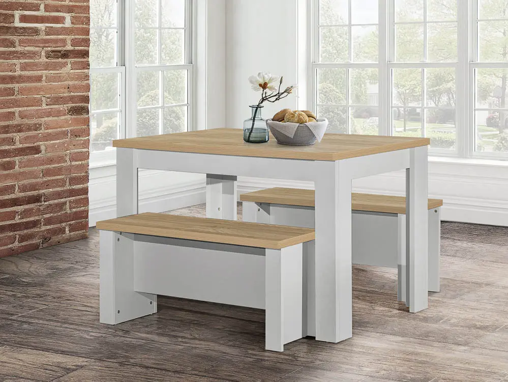 Birlea Birlea Highgate Grey and Oak Dining Table and 2 Bench Set