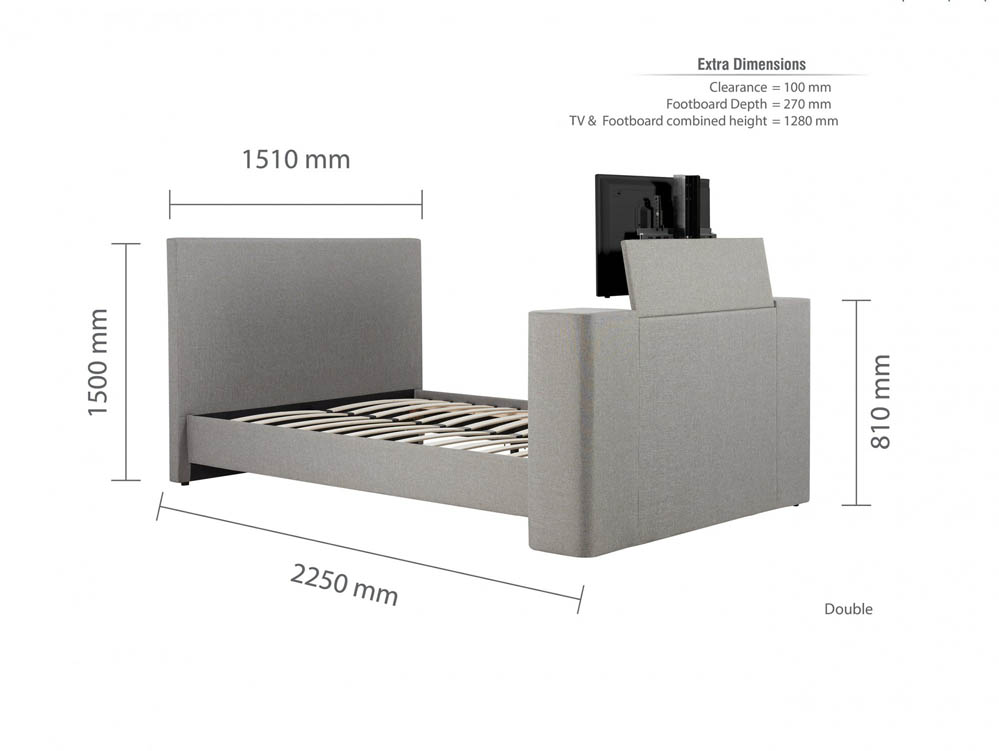 Birlea Birlea Plaza 4ft6 Double Grey Upholstered Fabric TV Bed Frame