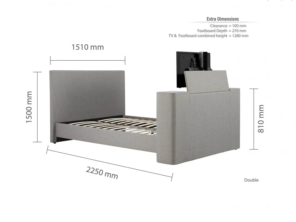 Birlea Birlea Plaza Grey Fabric TV Bed Frame